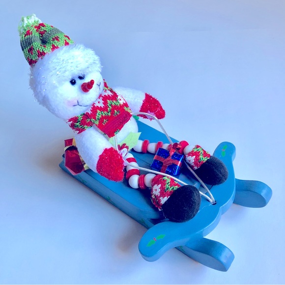 VINTAGE Wooden Sleigh Snowman Bear Christmas Theme Table Decor 9” x 6” x 7” tall - Picture 2 of 16
